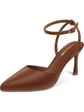 Women's High Heel Stiletto Pumps Brown Pu Closed Toe Sparkly Rhinestones Ankle